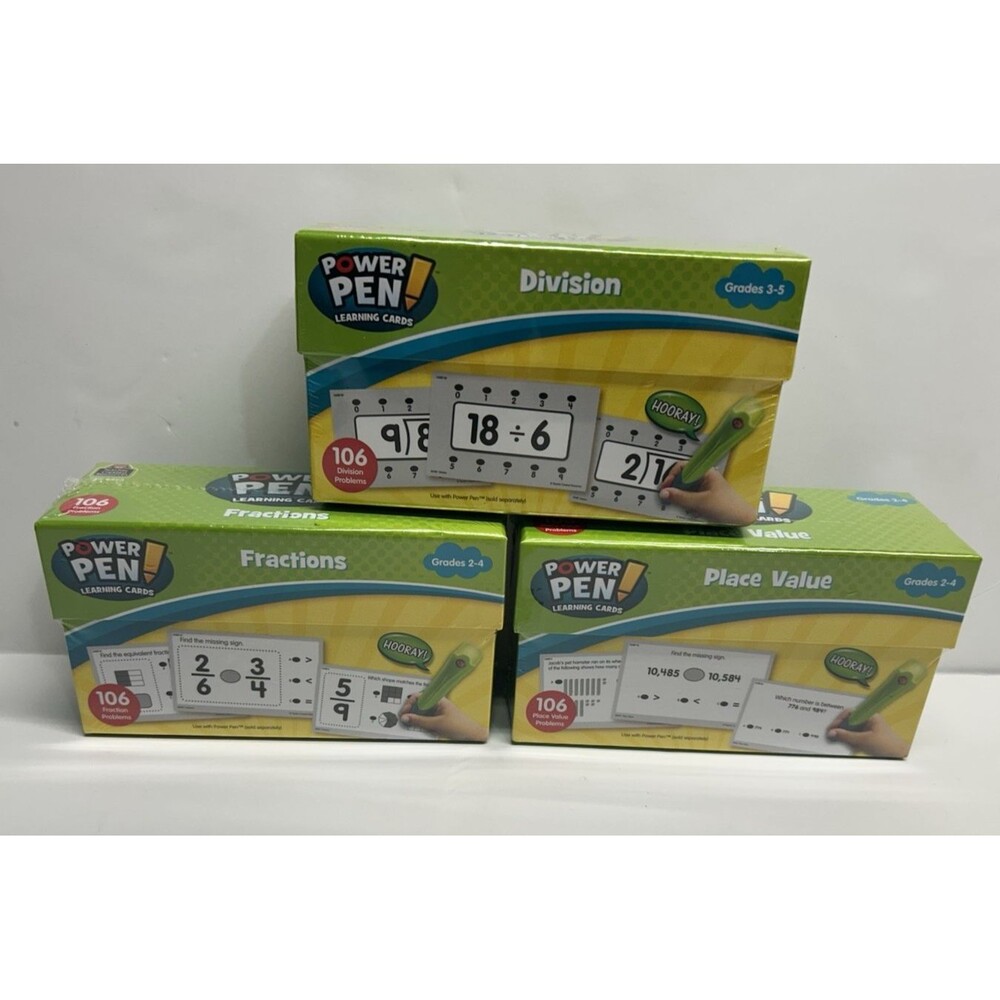Power Pen Learning Cards Fractions Place Value Division Grades 2-4 and 3-5 Math